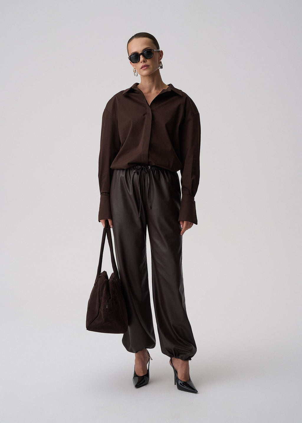 31.08 SPODNIE RONI FAUX LEATHER BROWN LECOLLET