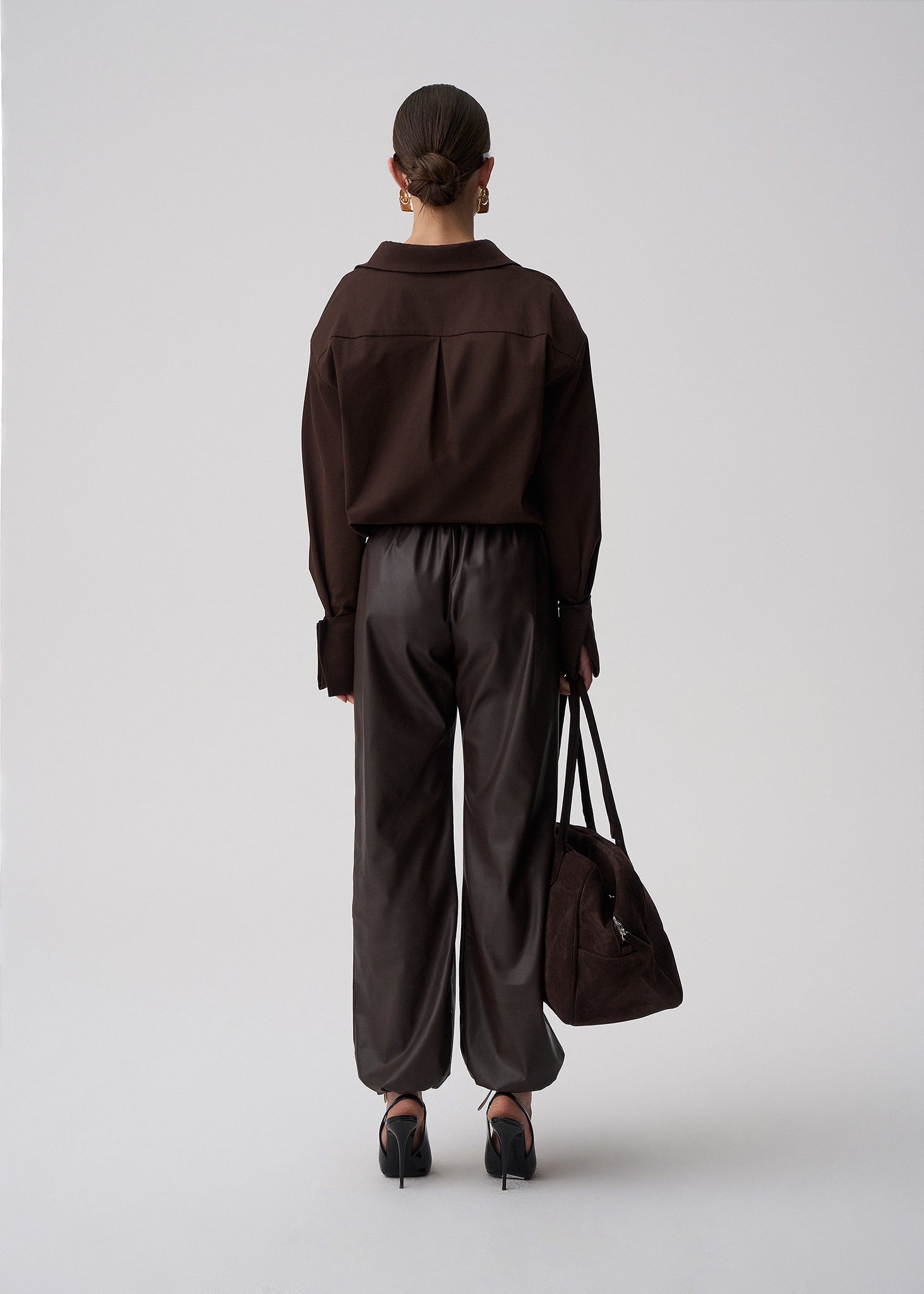 31.08 SPODNIE RONI FAUX LEATHER BROWN LECOLLET