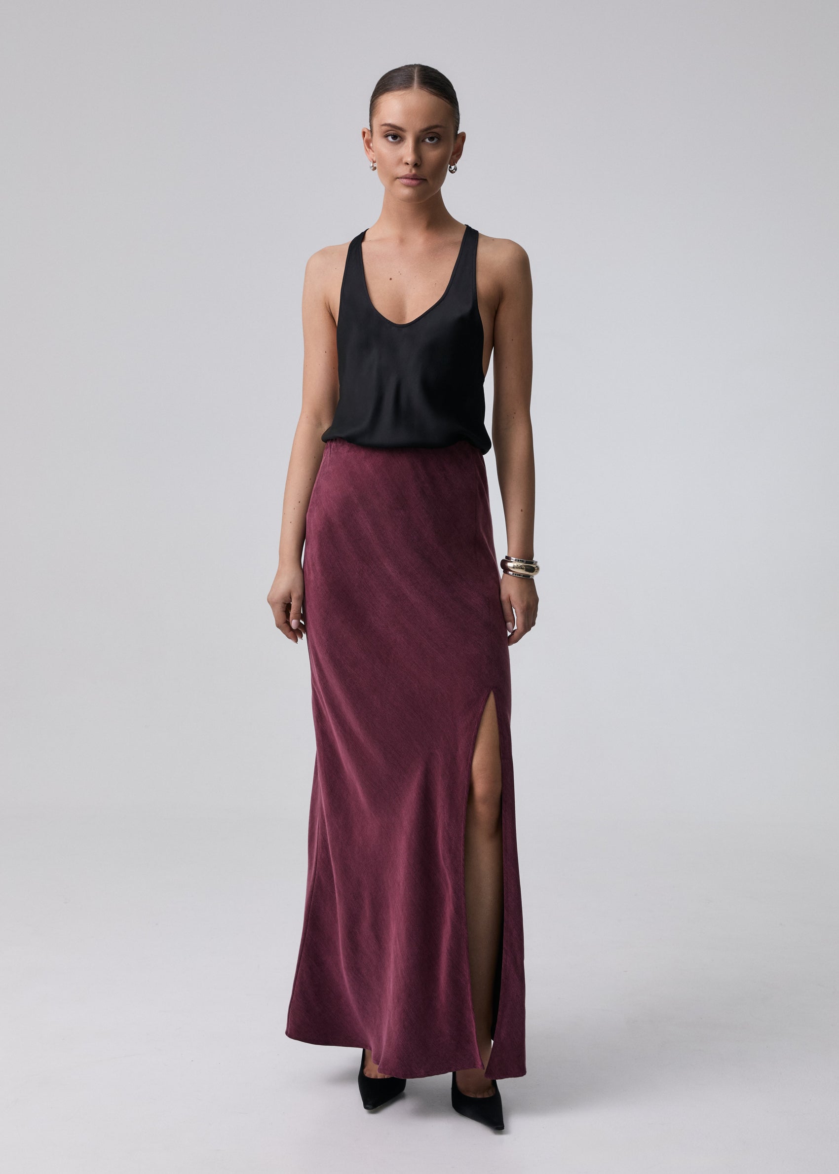 SPÓDNICA ALBANA NEW LONG AUBERGINE LECOLLET